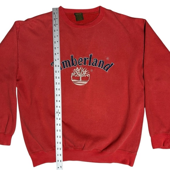 90s TIMBERLAND Weathergear Red Cotton Blend Sweatshirt Embroidered Logo sz L - Picture 4 of 11